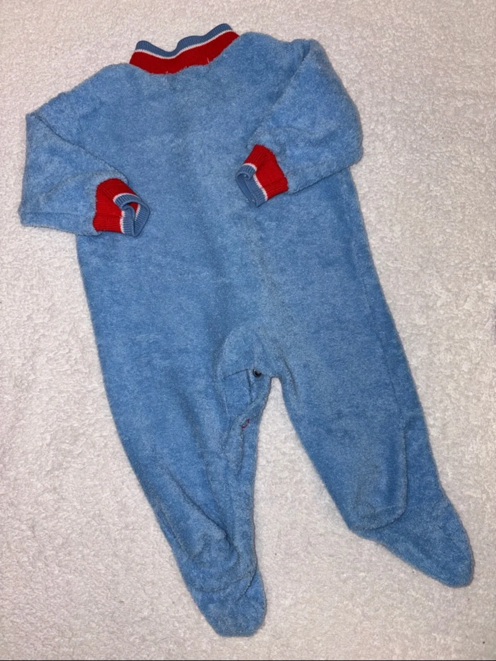 OshKosh B'gosh vintage Light Blue terry cloth Footed Red Trim sleeper 0/3m
